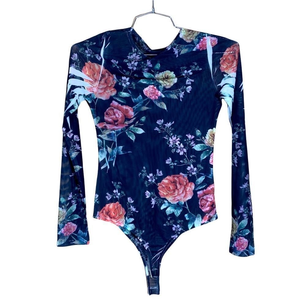 🌟 Shinestar Sheer Mesh Floral Bodysuit Size M